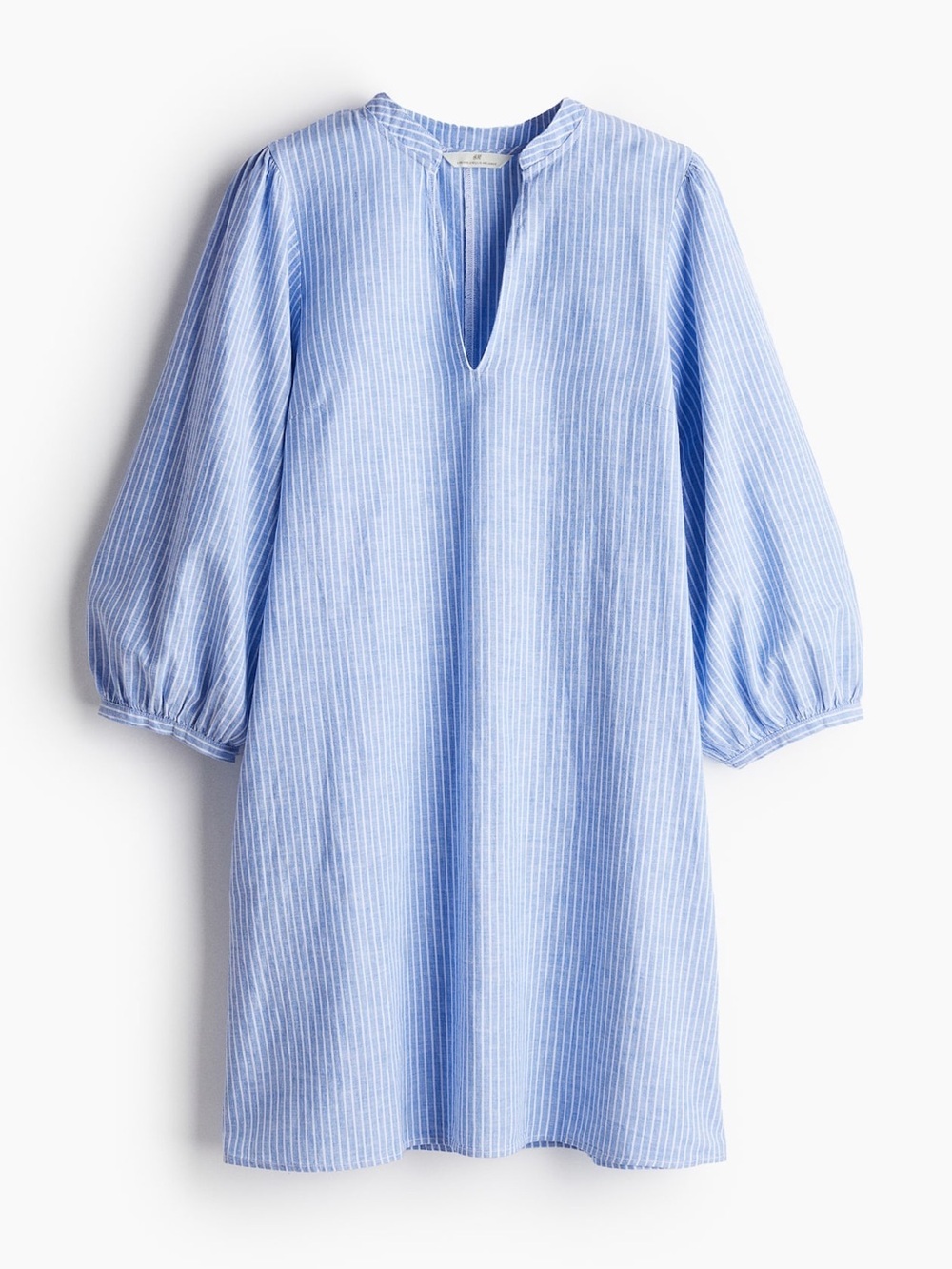 H&M Blue and White Striped Linen-Blend Dress
